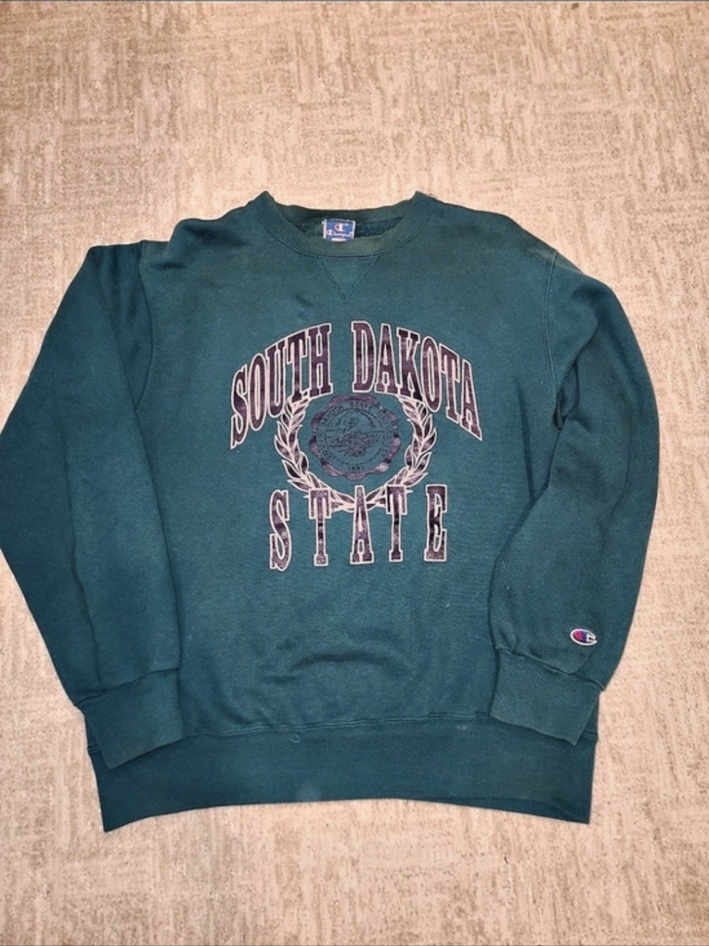 Vintage 90s Y2K Turquoise Champion Made In The USA Sweater Good Condition Xtra L
